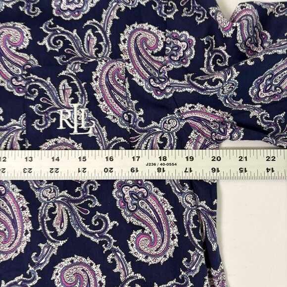 Lauren Ralph Lauren Monogram Nightgown Size M Blue Paisley Long Sleeve Button Up - Picture 8 of 12